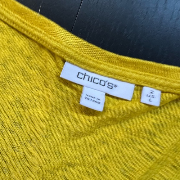 NEW ! CHICO'S Mustard Yellow Linen Ruffled Sleeveless Top - sz 12 (chicos 2) - Picture 3 of 8